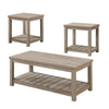 3 Piece Rectangular Coffee and Square End Table Set, Slatted, Gray Beige By Casagear Home