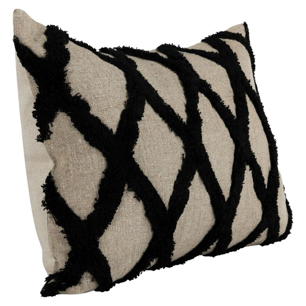 Lo 14 x 20 Lumbar Linen Accent Throw Pillow Tufted Diamond Pattern Black By Casagear Home BM294932