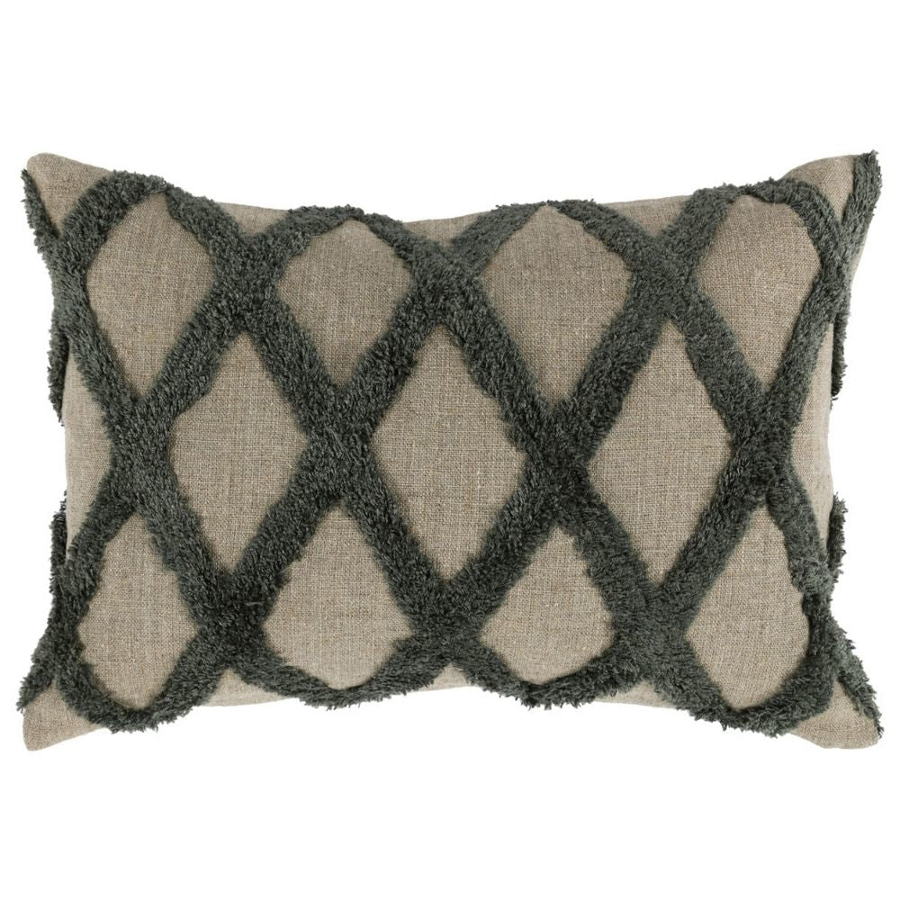 Lo 14 x 20 Lumbar Linen Accent Throw Pillow, Tufted Diamond Pattern, Green By Casagear Home