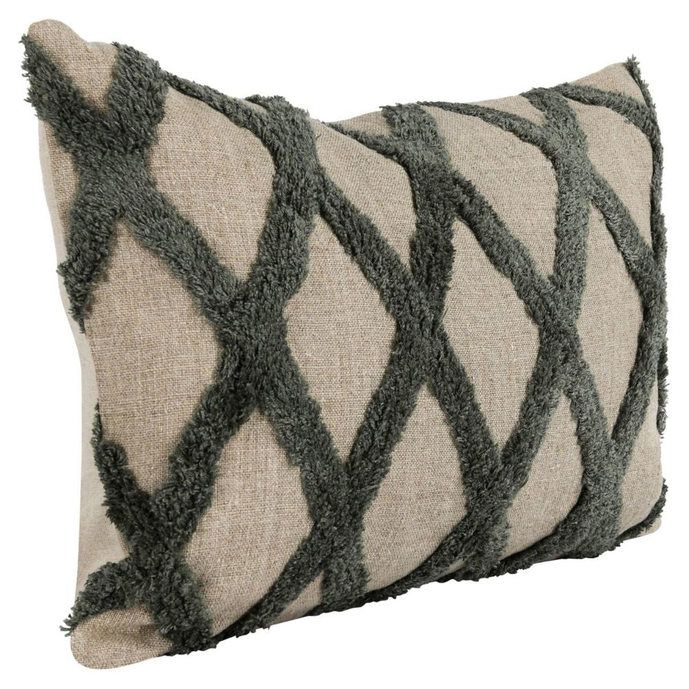 Lo 14 x 20 Lumbar Linen Accent Throw Pillow Tufted Diamond Pattern Green By Casagear Home BM294933