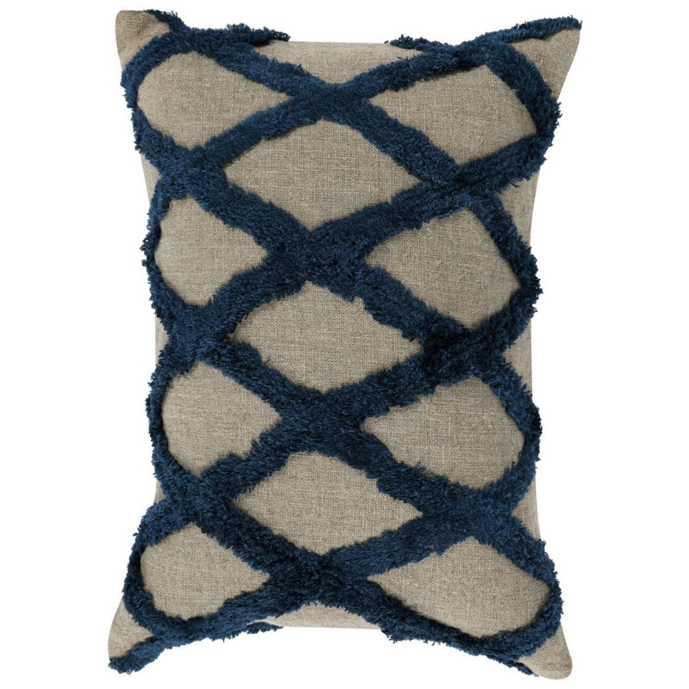 Lo 14 x 20 Lumbar Linen Accent Throw Pillow Tufted Diamond Pattern Blue By Casagear Home BM294934