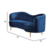 Chad 74 Inch Curved Loveseat Channel Tufting and Camelback Blue Velvet By Casagear Home BM295074