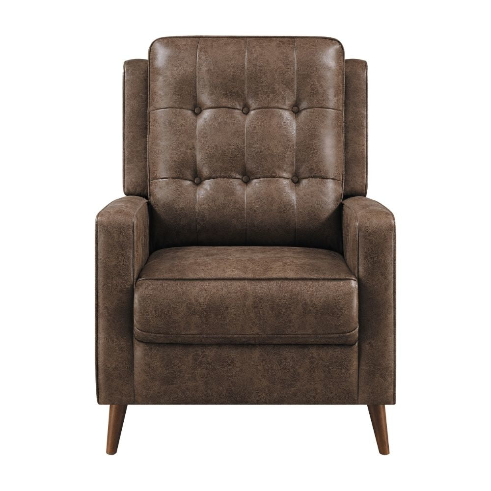 31 Inch Push Back Recliner Tufted Tapered Legs Rich Brown Faux Leather By Casagear Home BM295080