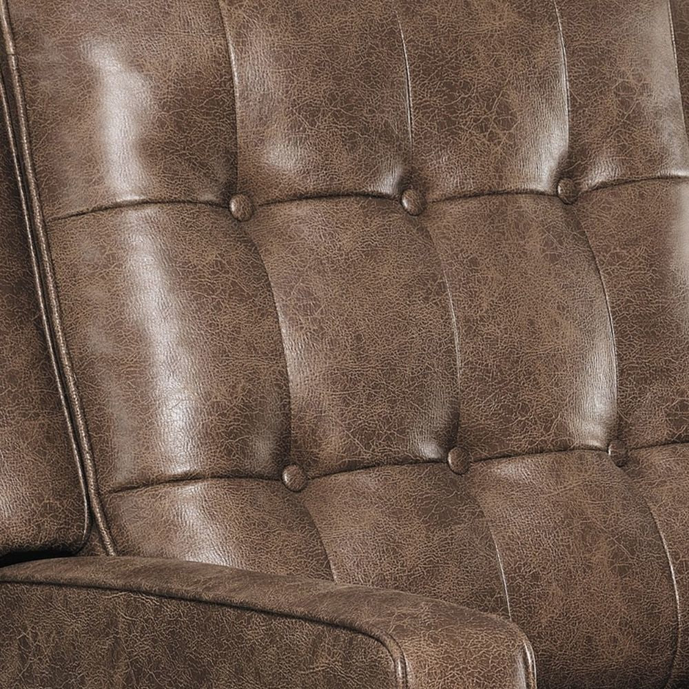 31 Inch Push Back Recliner Tufted Tapered Legs Rich Brown Faux Leather By Casagear Home BM295080