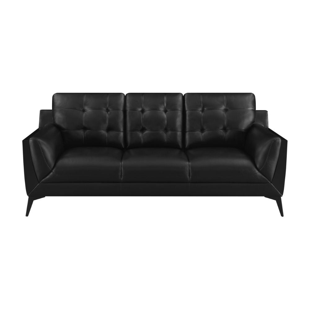 Cole 84 Inch Sofa Double Track Arms Vegan Faux Leather Upholstery Black By Casagear Home BM295086