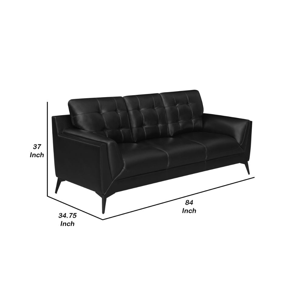 Cole 84 Inch Sofa Double Track Arms Vegan Faux Leather Upholstery Black By Casagear Home BM295086