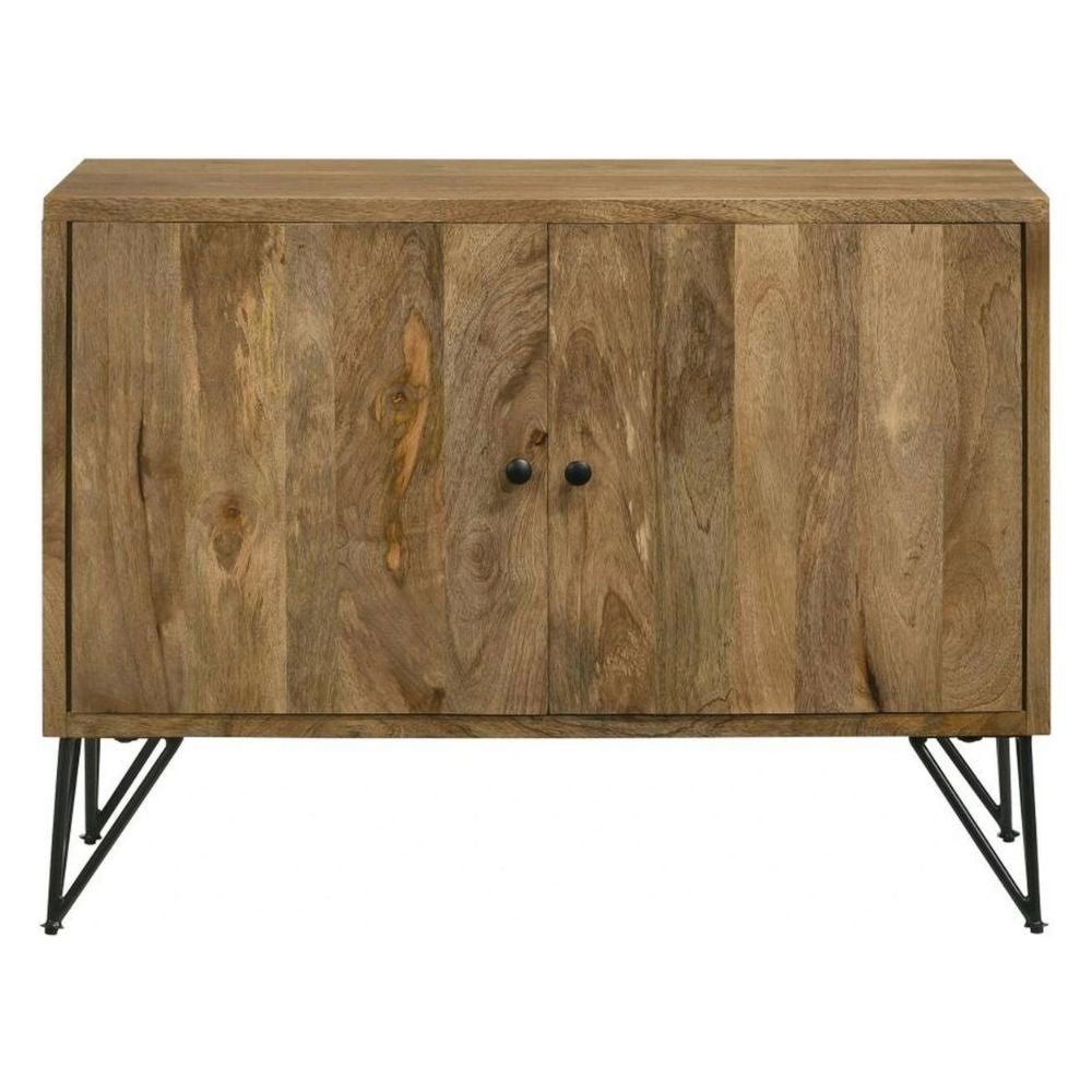 40 Inch Sideboard Cabinet Console 2 Door Angled Iron Legs Natural Brown By Casagear Home BM295101