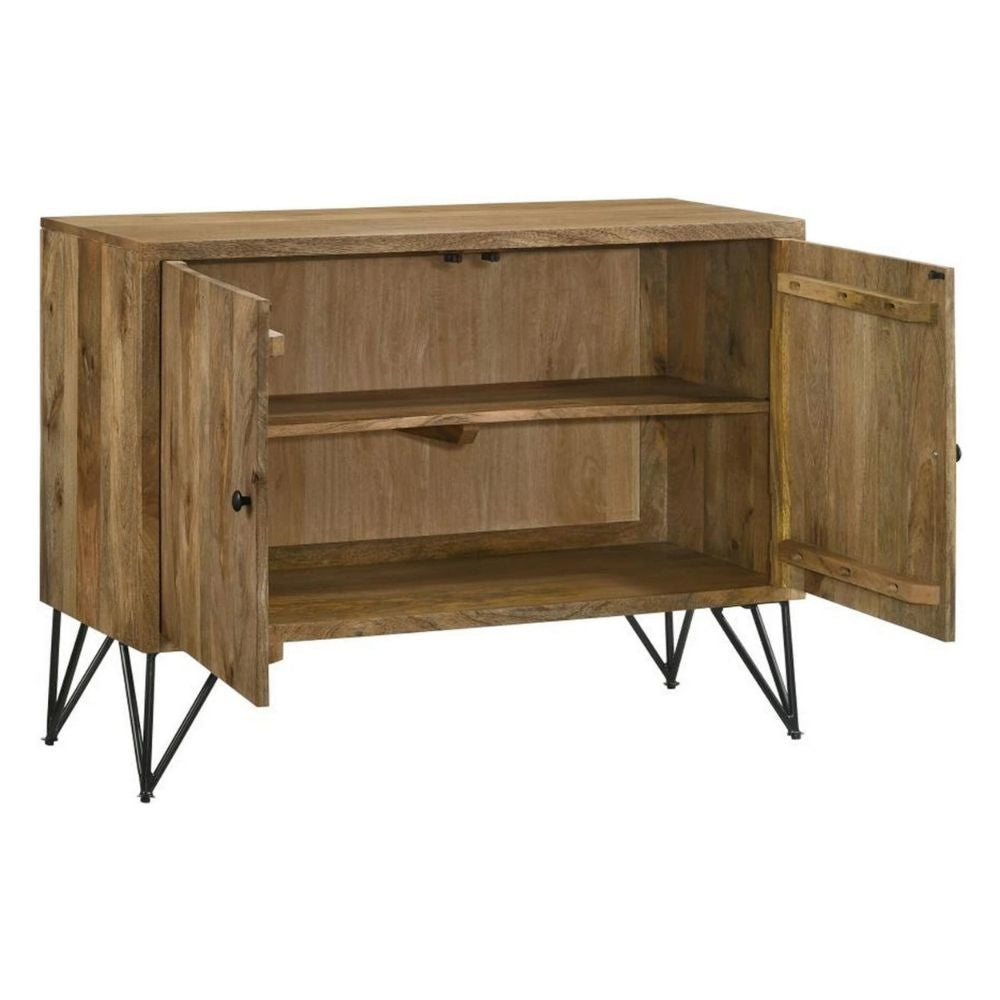 40 Inch Sideboard Cabinet Console 2 Door Angled Iron Legs Natural Brown By Casagear Home BM295101