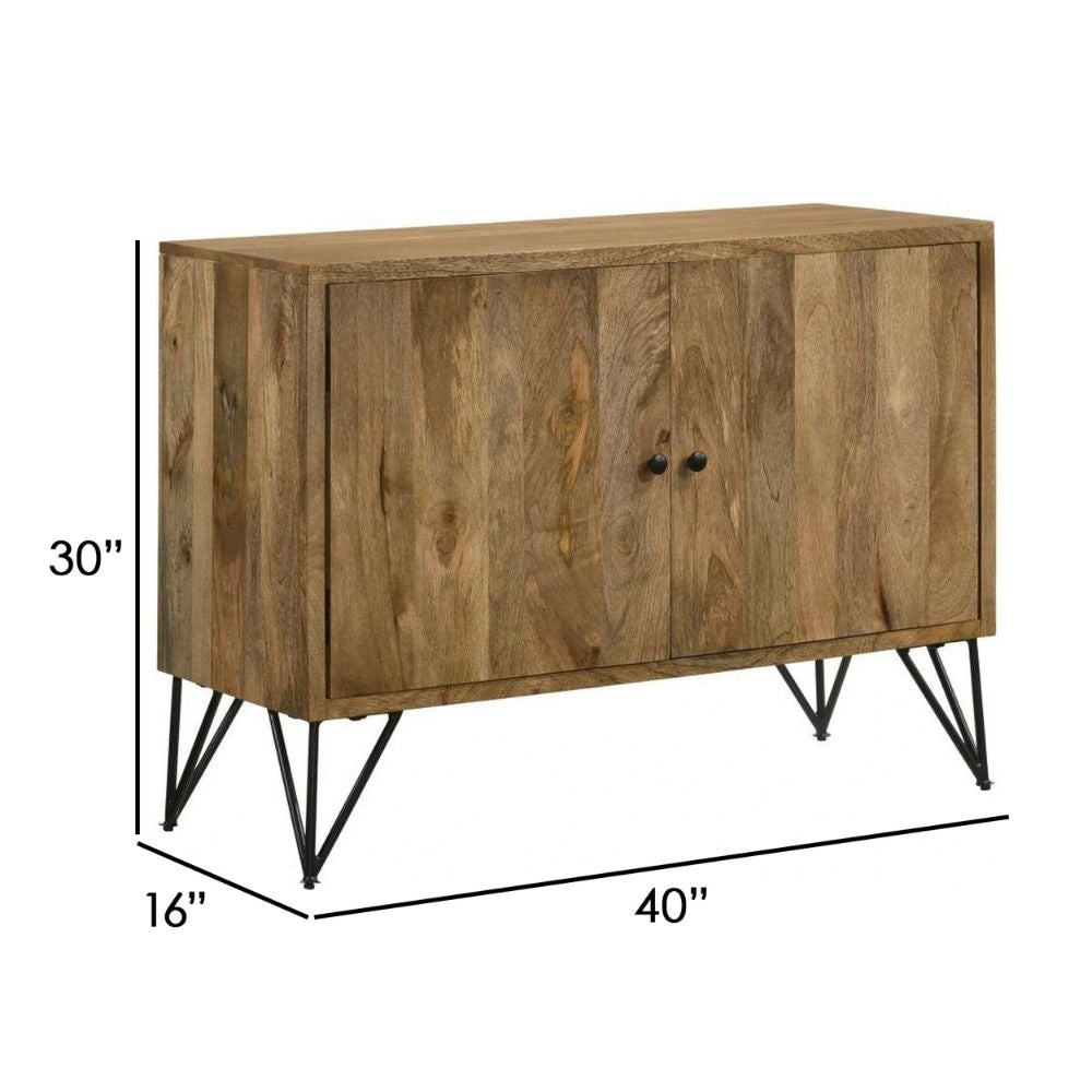 40 Inch Sideboard Cabinet Console 2 Door Angled Iron Legs Natural Brown By Casagear Home BM295101