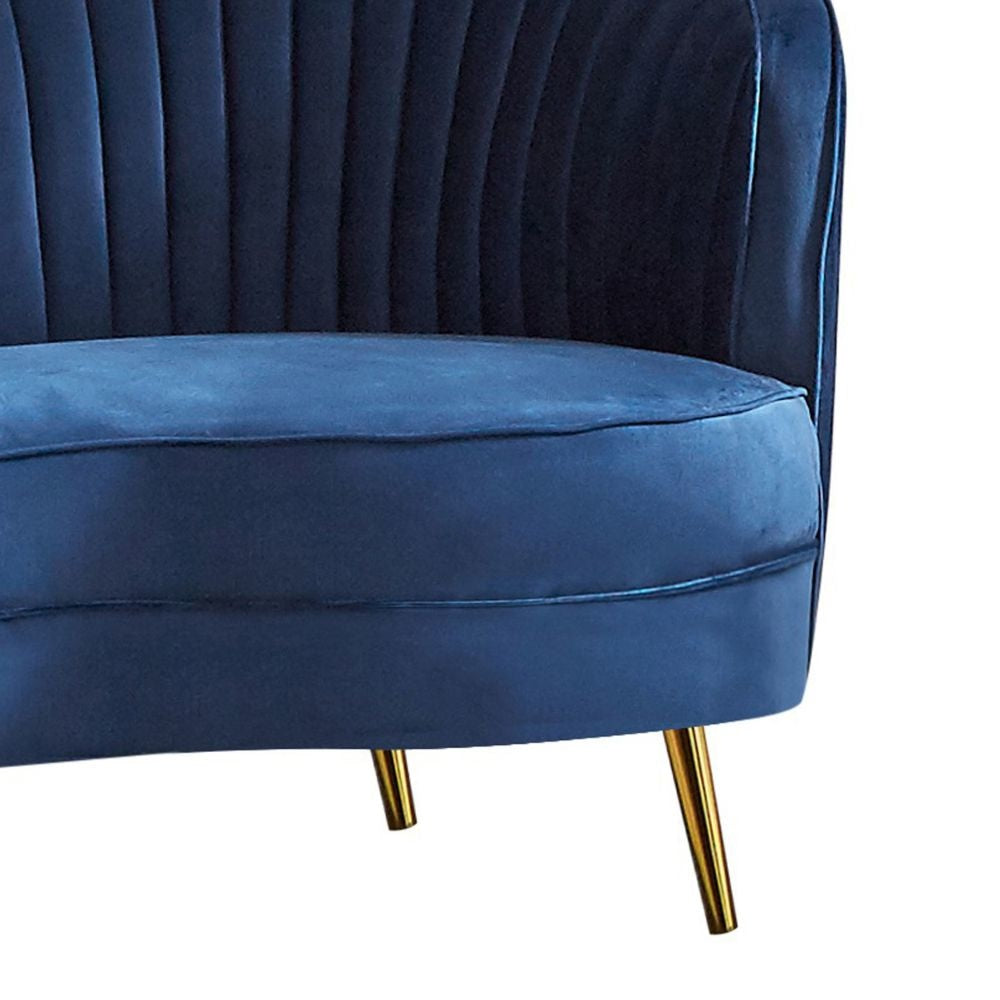 Chad 84 Inch Curved Bean Sofa Tufted Camelback Gold Royal Blue Velvet By Casagear Home BM295107