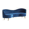 Chad 84 Inch Curved Bean Sofa, Tufted, Camelback, Gold, Royal Blue Velvet By Casagear Home