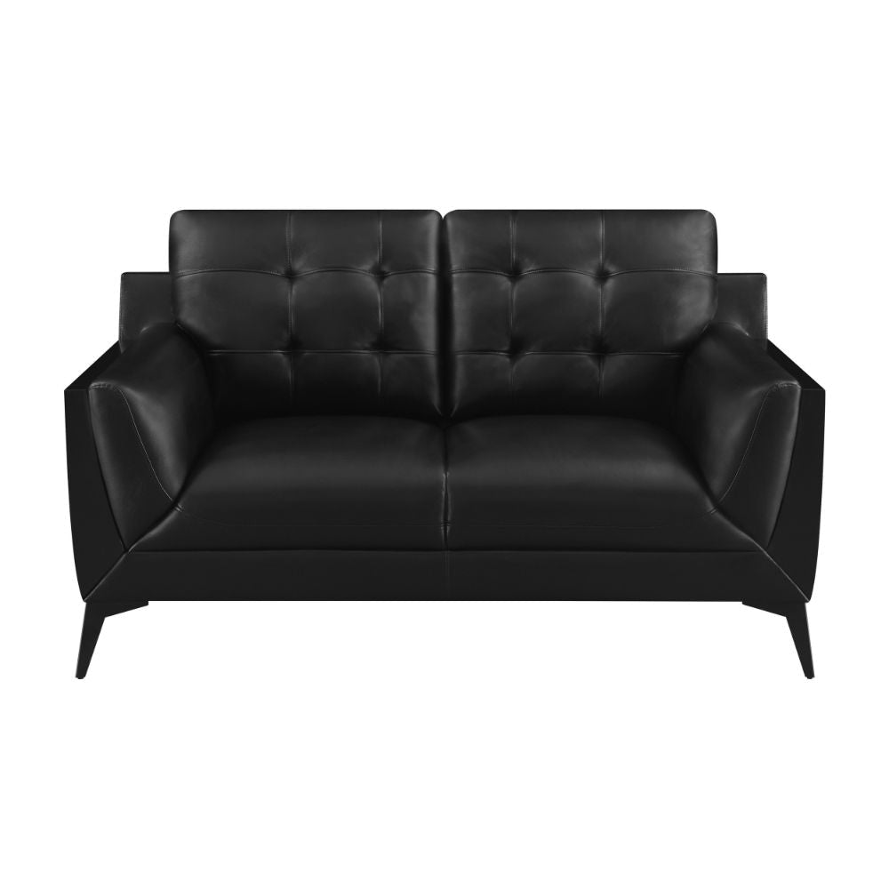 Cole 64 Inch Loveseat Double Track Arms and Vegan Faux Leather Black By Casagear Home BM295129