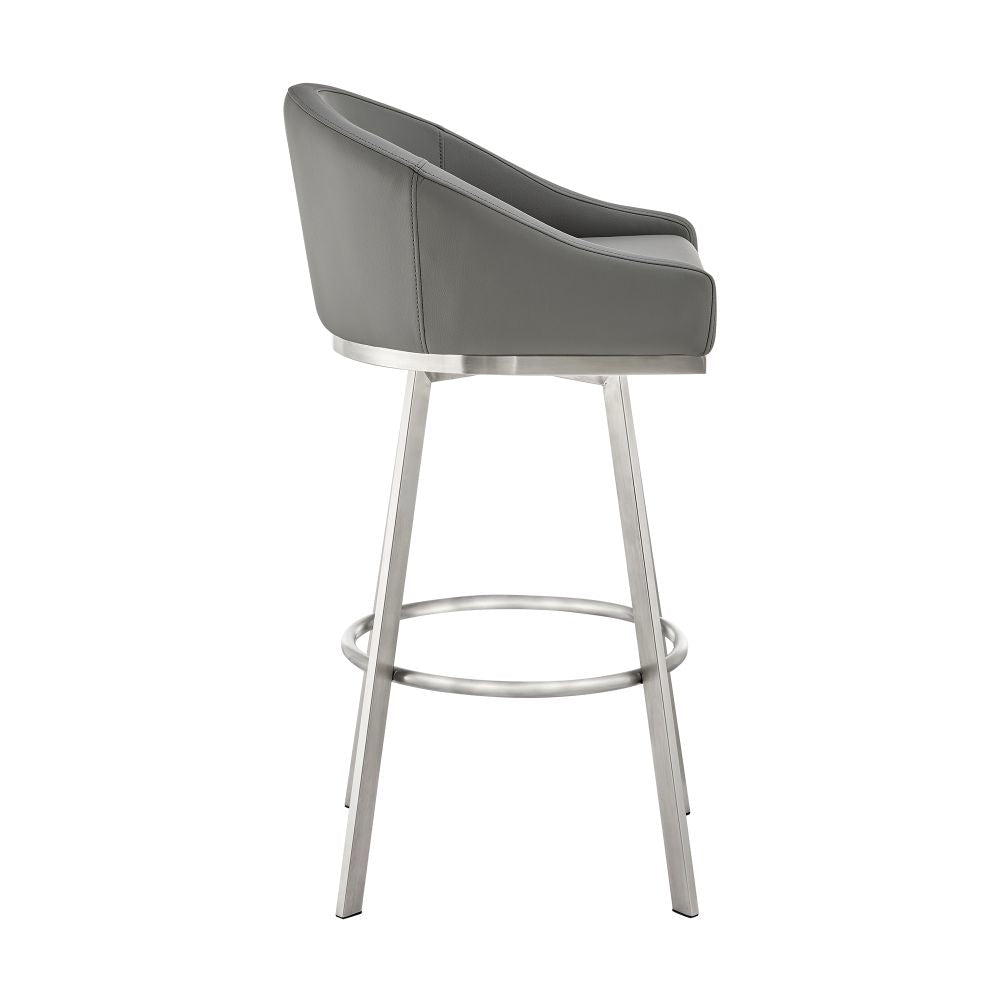 Sheryl 30 Inch Metal Swivel Bar Stool Chair Low Back Gray Faux Leather By Casagear Home BM295443