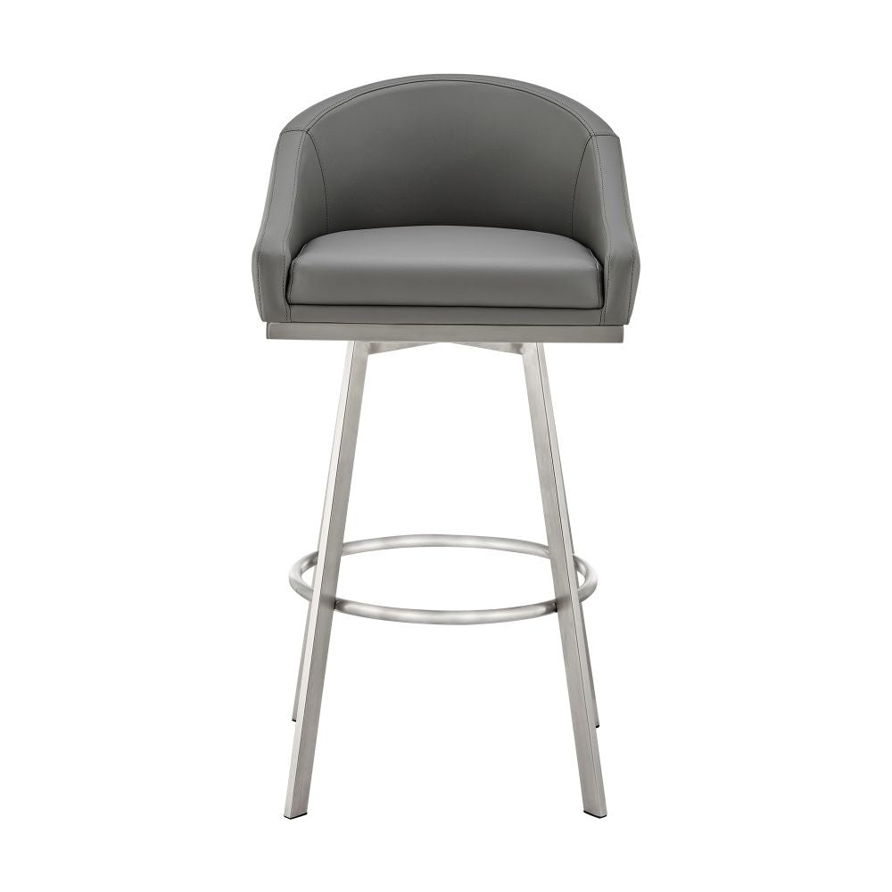 Sheryl 26 Inch Swivel Counter Stool Chair Low Back Gray Faux Leather By Casagear Home BM295444