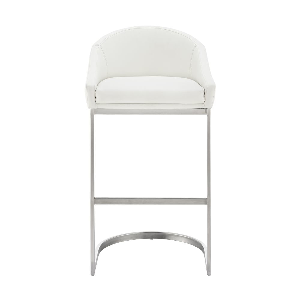 Lina 24 Inch Counter Stool Chair Metal Cantilever Base White Faux Leather By Casagear Home BM295450