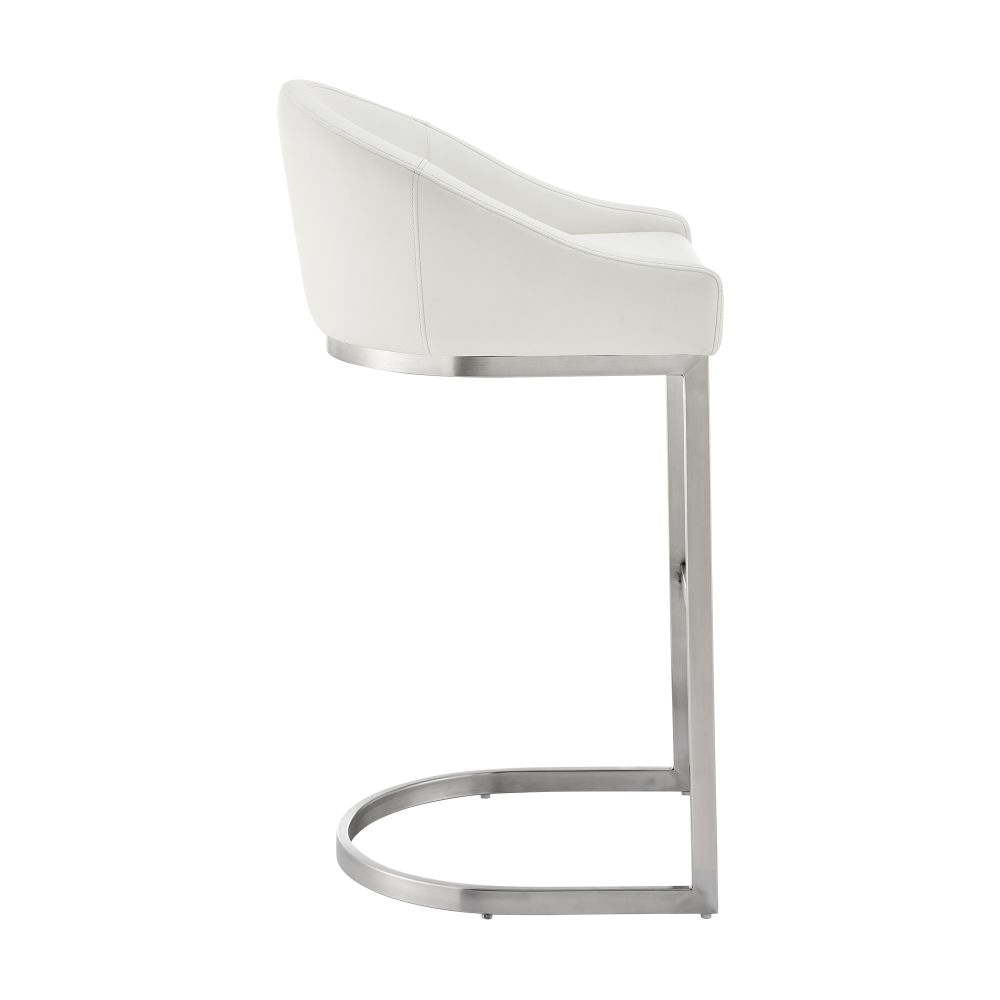 Lina 24 Inch Counter Stool Chair Metal Cantilever Base White Faux Leather By Casagear Home BM295450