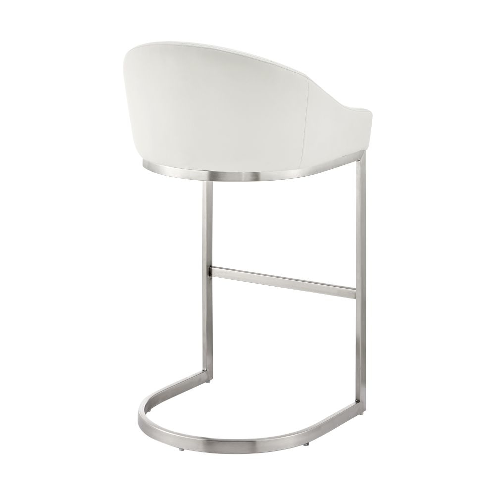 Lina 24 Inch Counter Stool Chair Metal Cantilever Base White Faux Leather By Casagear Home BM295450