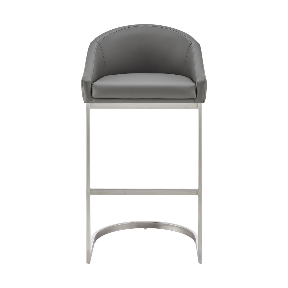 Lina 28 Inch Bar Stool Chair Metal Cantilever Base Gray Faux Leather By Casagear Home BM295451