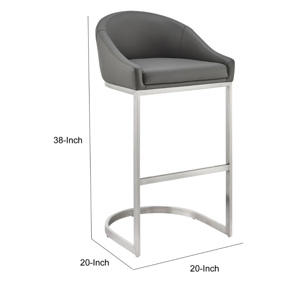 Lina 28 Inch Bar Stool Chair Metal Cantilever Base Gray Faux Leather By Casagear Home BM295451