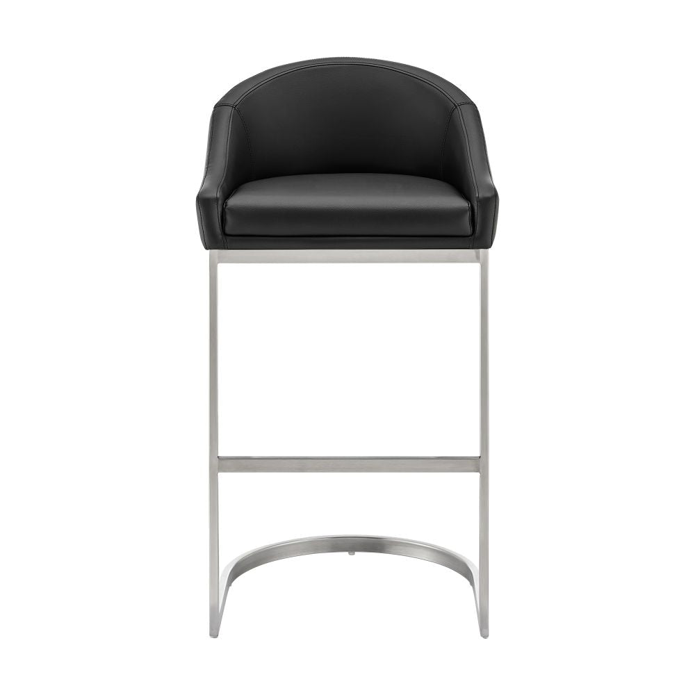 Lina 28 Inch Bar Stool Chair Metal Cantilever Base Black Faux Leather By Casagear Home BM295453