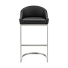 Lina 28 Inch Bar Stool Chair Metal Cantilever Base Black Faux Leather By Casagear Home BM295453