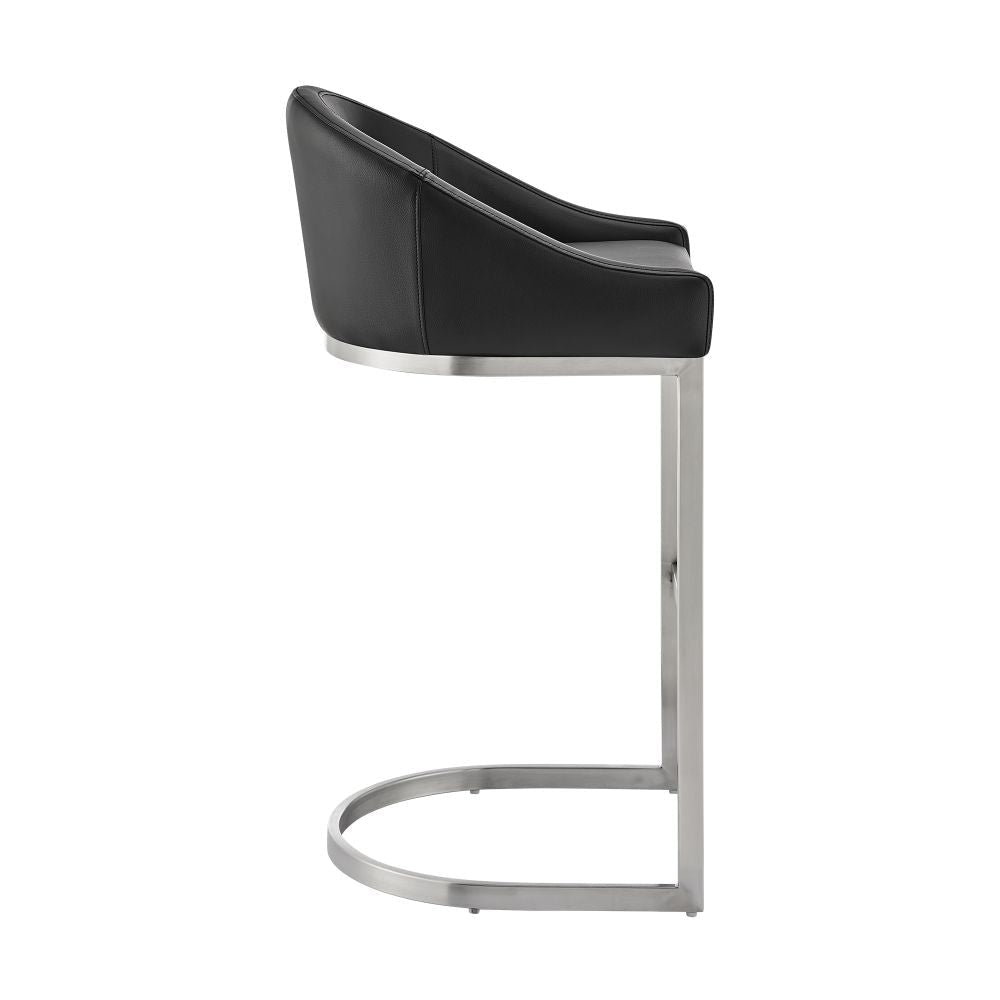 Lina 28 Inch Bar Stool Chair Metal Cantilever Base Black Faux Leather By Casagear Home BM295453