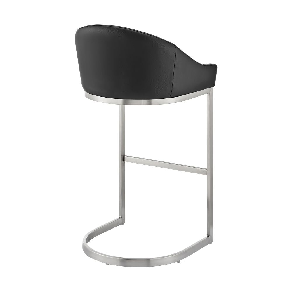 Lina 28 Inch Bar Stool Chair Metal Cantilever Base Black Faux Leather By Casagear Home BM295453