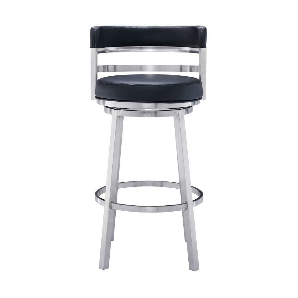 Eva 30 Inch Padded Swivel Bar Stool Chair Steel Finish Black Faux Leather By Casagear Home BM295473