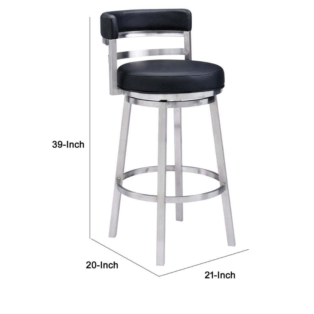 Eva 30 Inch Padded Swivel Bar Stool Chair Steel Finish Black Faux Leather By Casagear Home BM295473