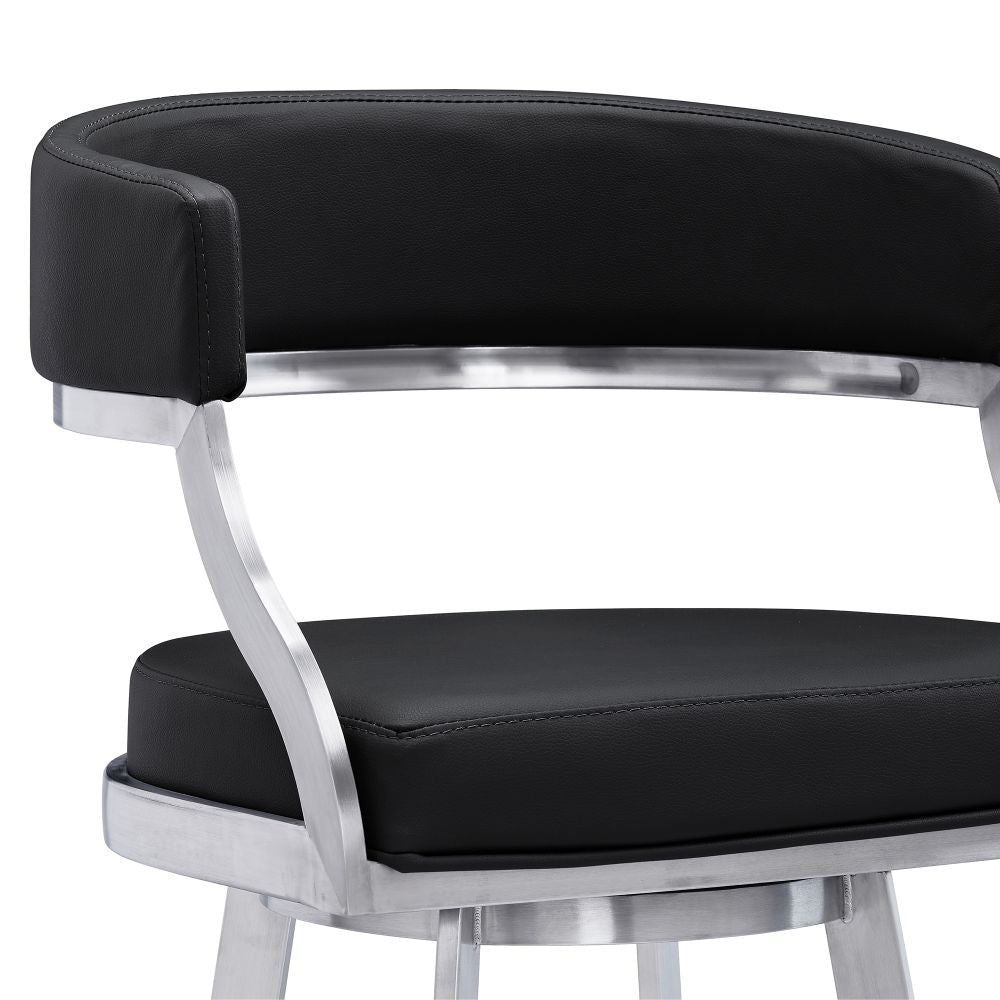 Ava 26 Inch Swivel Counter Stool Chair Open Back Steel Black Faux Leather By Casagear Home BM295482