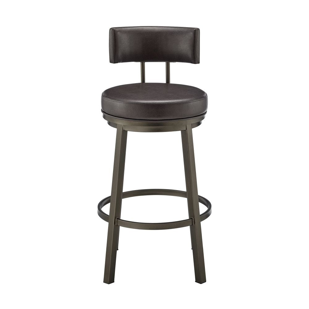 Eleanor 30 Inch Swivel Bar Stool Chair Round Mocha Brown Faux Leather Seat By Casagear Home BM295495