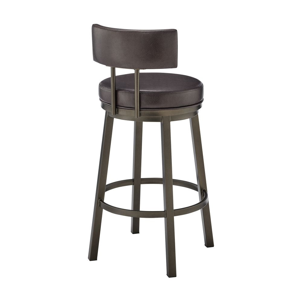 Eleanor 30 Inch Swivel Bar Stool Chair Round Mocha Brown Faux Leather Seat By Casagear Home BM295495