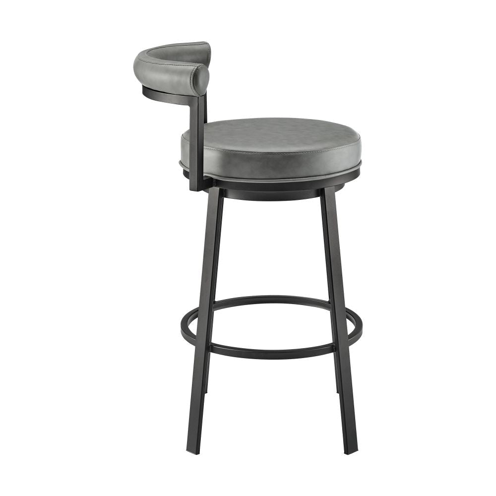 Elysha 30 Inch Swivel Bar Stool Chair Round Cushion Gray Faux Leather By Casagear Home BM295505