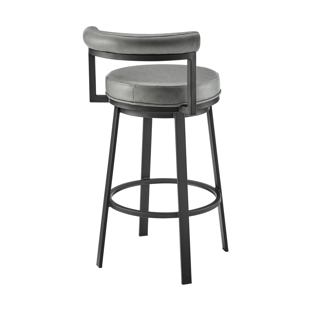 Elysha 30 Inch Swivel Bar Stool Chair Round Cushion Gray Faux Leather By Casagear Home BM295505