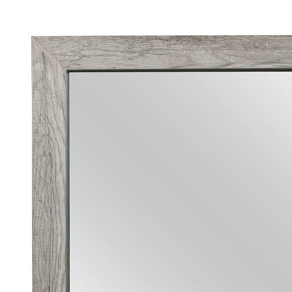 Zane 39 Inch Transitional Mirror Square Wood Frame Weathered Gray Veneer By Casagear Home BM295897