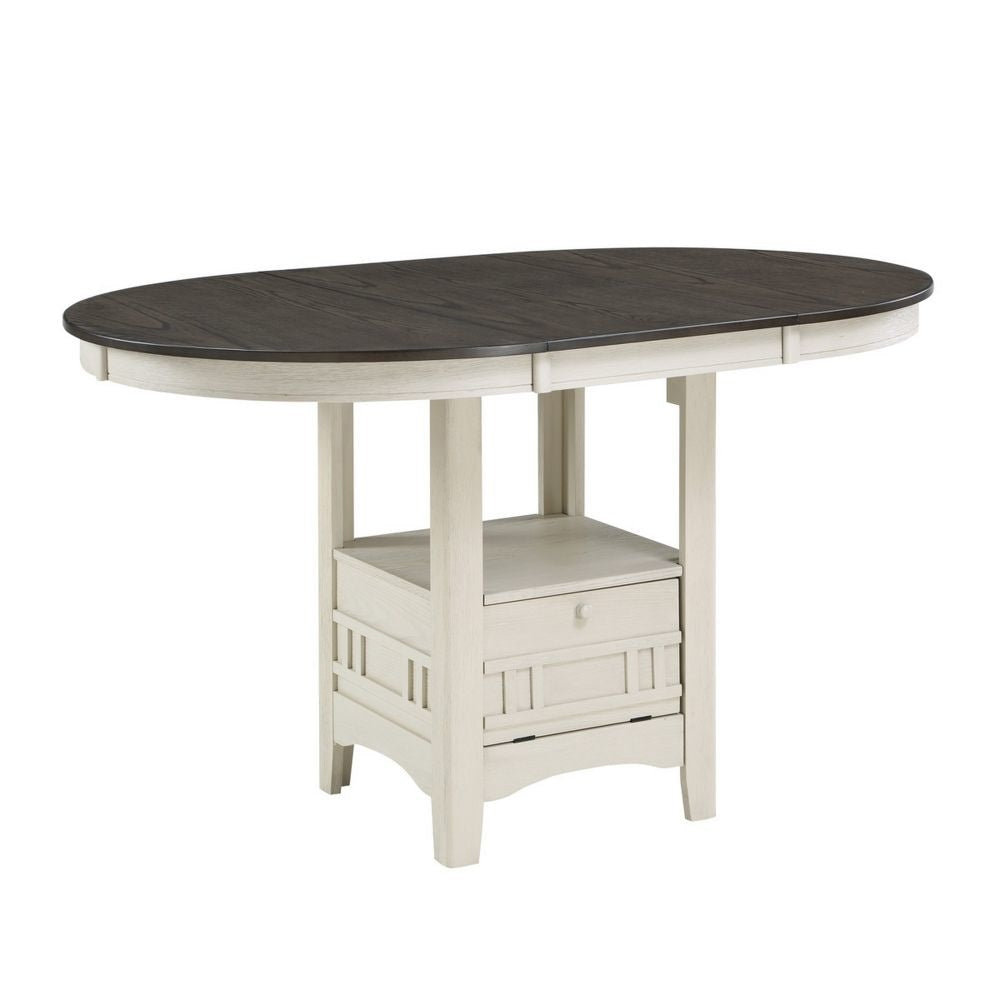 Glee 42-60 Inch Extendable Counter Height Table, Antique White and Brown By Casagear Home