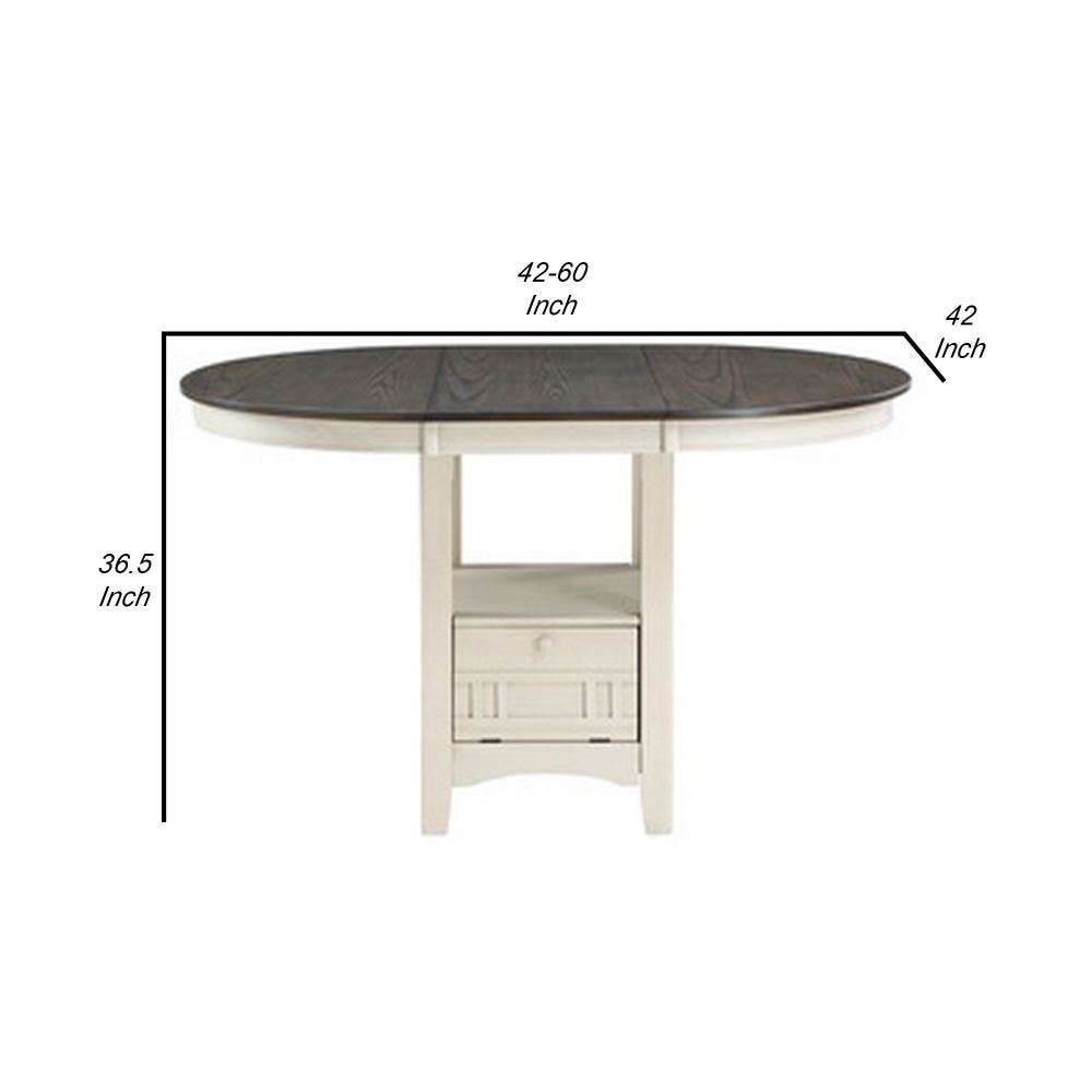 Glee 42-60 Inch Extendable Counter Height Table Antique White and Brown By Casagear Home BM295908