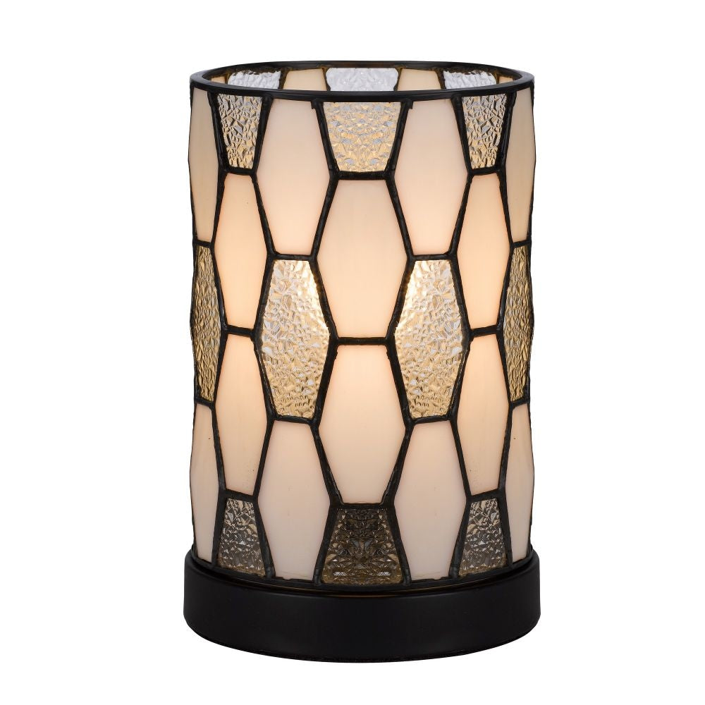 Eli 9 Inch Accent Lamp, Hand Painted Cylinder Tiffany Style Shade, Bronze By Casagear Home