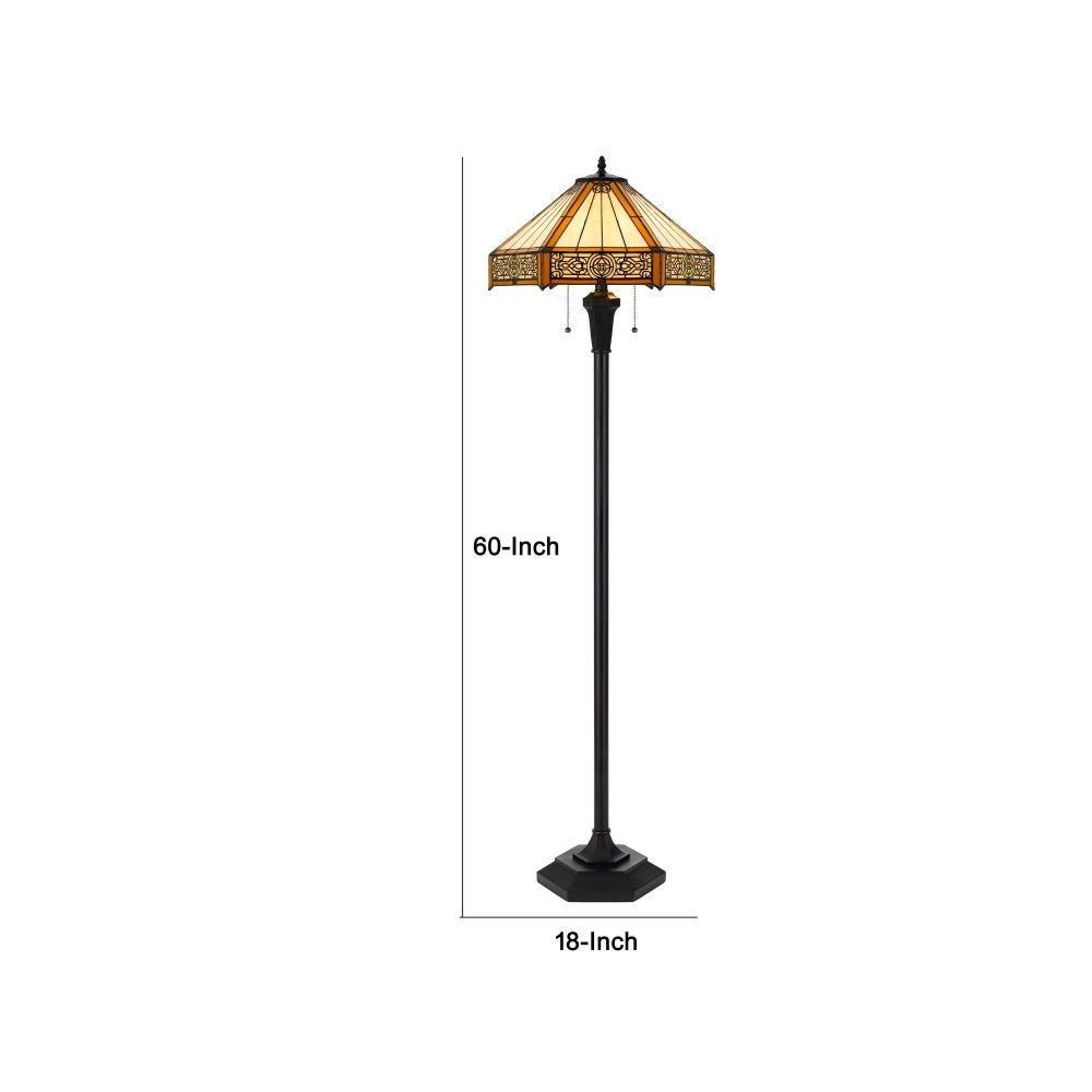 Eli 60 Inch Floor Lamp Hexagonal Tiffany Style Shade Dual Light Bronze By Casagear Home BM295959