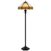 Eli 60 Inch Floor Lamp, Hexagonal Tiffany Style Shade, Dual Light, Bronze By Casagear Home