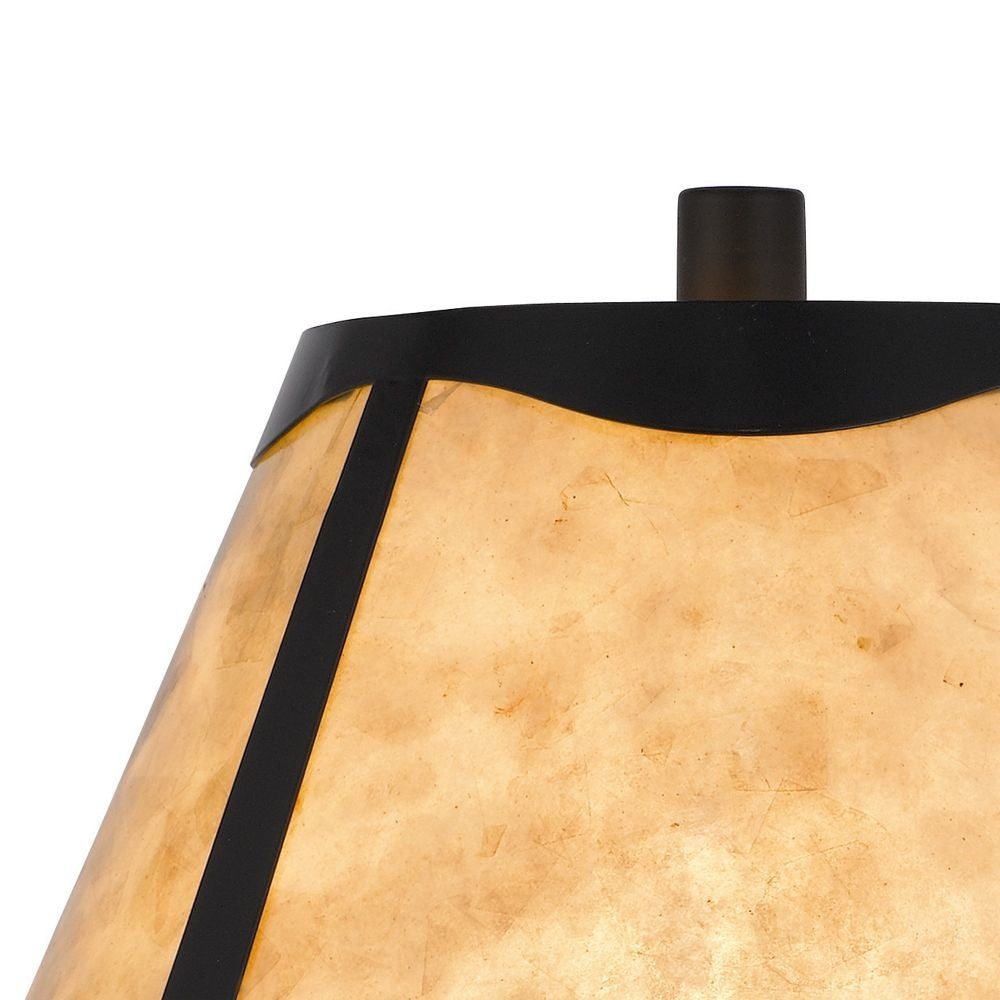 30 Inch 3 Way Table Lamp Beige Mica Shade Rubberwood and Black Metal Body By Casagear Home BM295962