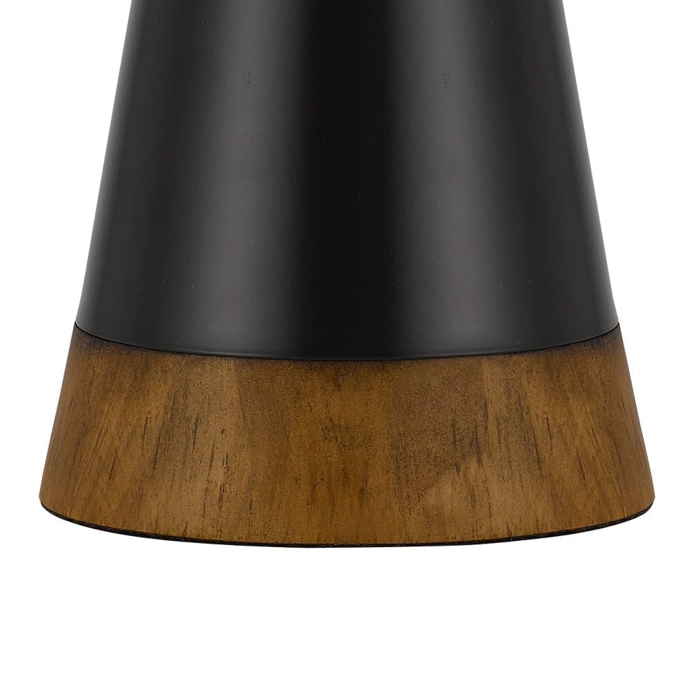 30 Inch 3 Way Table Lamp Beige Mica Shade Rubberwood and Black Metal Body By Casagear Home BM295962