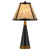 30 Inch 3 Way Table Lamp, Beige Mica Shade, Rubberwood and Black Metal Body By Casagear Home