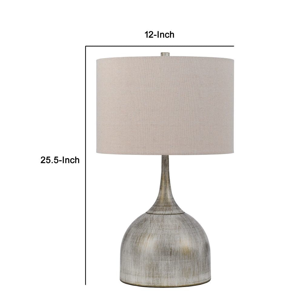 26 Inch Table Lamp Set of 2 Curved Beige Fabric Shade Distressed Gray By Casagear Home BM295984