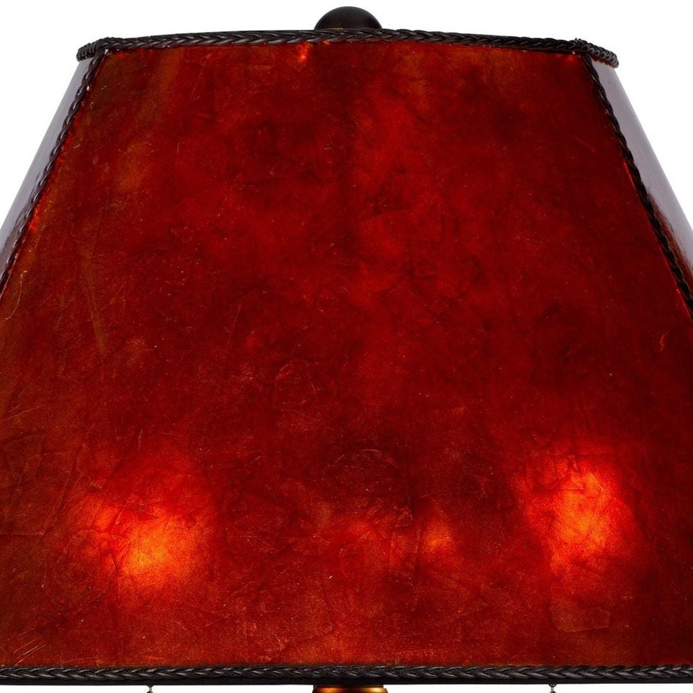 20 Inch Table Lamp Vintage Red Amber Mica Shade Upturned Arms Round Body By Casagear Home BM295986