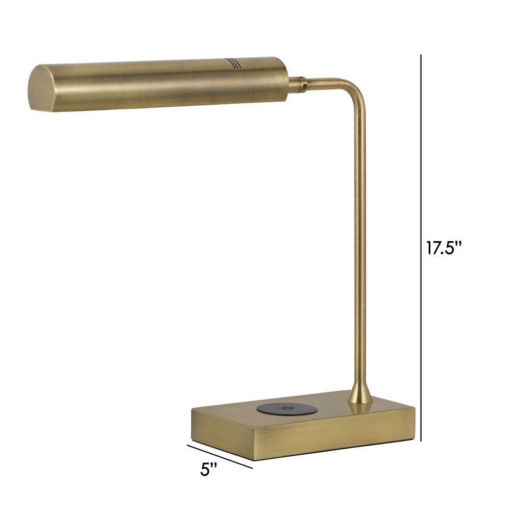 Dyna 18 Inch Integrated LED Desk Lamp Wireless USB Port Antique Brass By Casagear Home BM295989