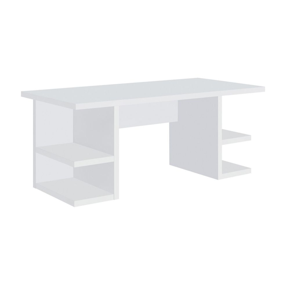 71 Inch Modern Rectangular Writing Desk, 4 Open Shelves, Crisp White Finish By Casagear Home