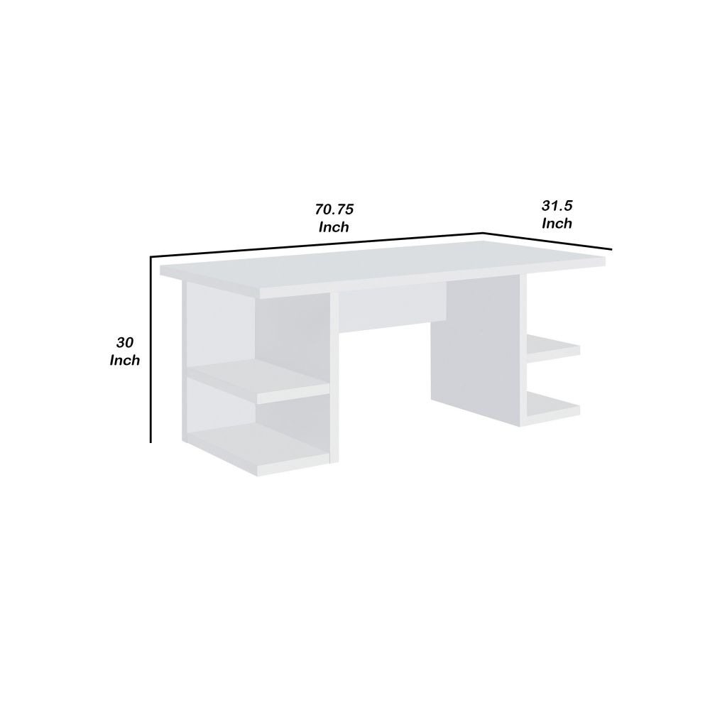 71 Inch Modern Rectangular Writing Desk 4 Open Shelves Crisp White Finish By Casagear Home BM296078