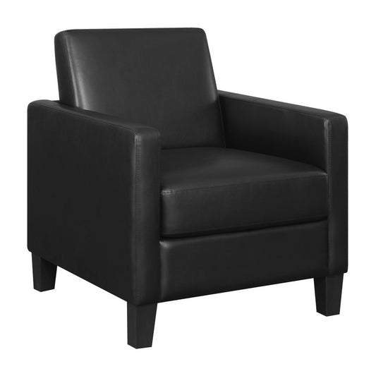 34 Inch Modern Accent Chair, Angled Back, Modern Style, Black Faux Leather By Casagear Home