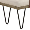 47 Inch Accent Bench Faux Leather Straps Black Hairpin Legs Beige Fabric By Casagear Home BM296087